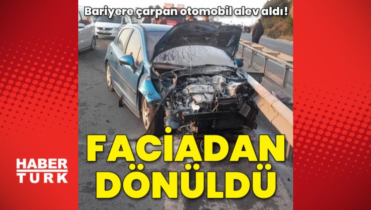 Bariyere çarpan araç yandı! 2 kişi yaralandı