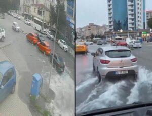 Kartal’da rögar kapağı patladı yol göle döndü