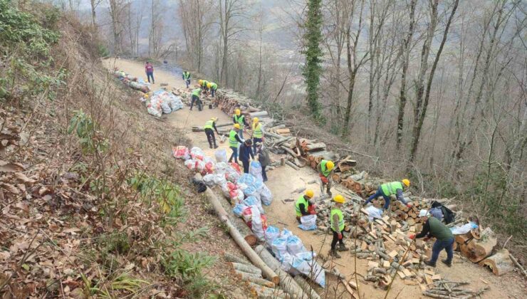 Sel afetini yaşayan orman köylüsü, depremzedelere yakacak odun hazırladı