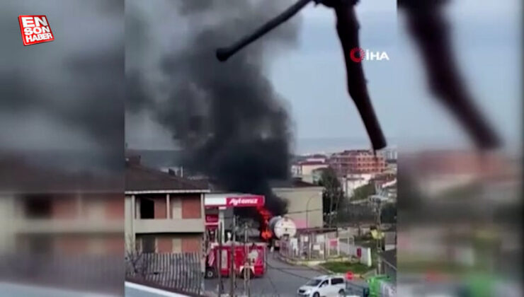 Sultanbeyli’de akaryakıt istasyonunda gaz tankeri alev alev yandı