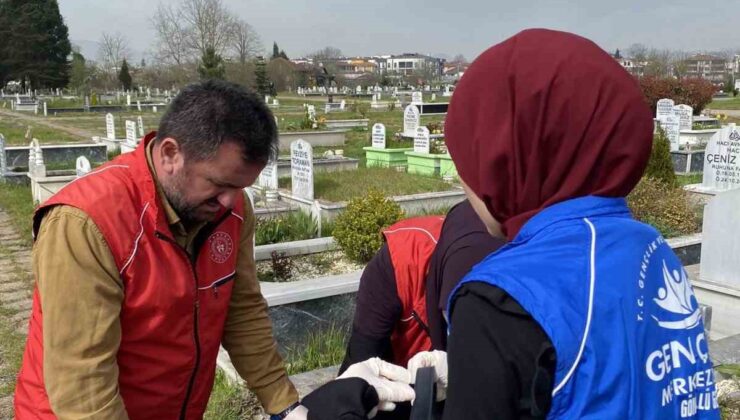 Gönüllü gençler mezarlığı temizledi