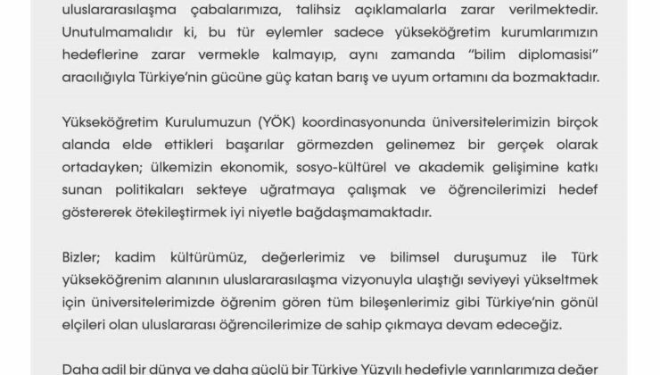 17 üniversiteden ortak bildiri: “Türkiye’nin gönül elçileri uluslararası öğrencilerimize sahip çıkmaya devam edeceğiz”