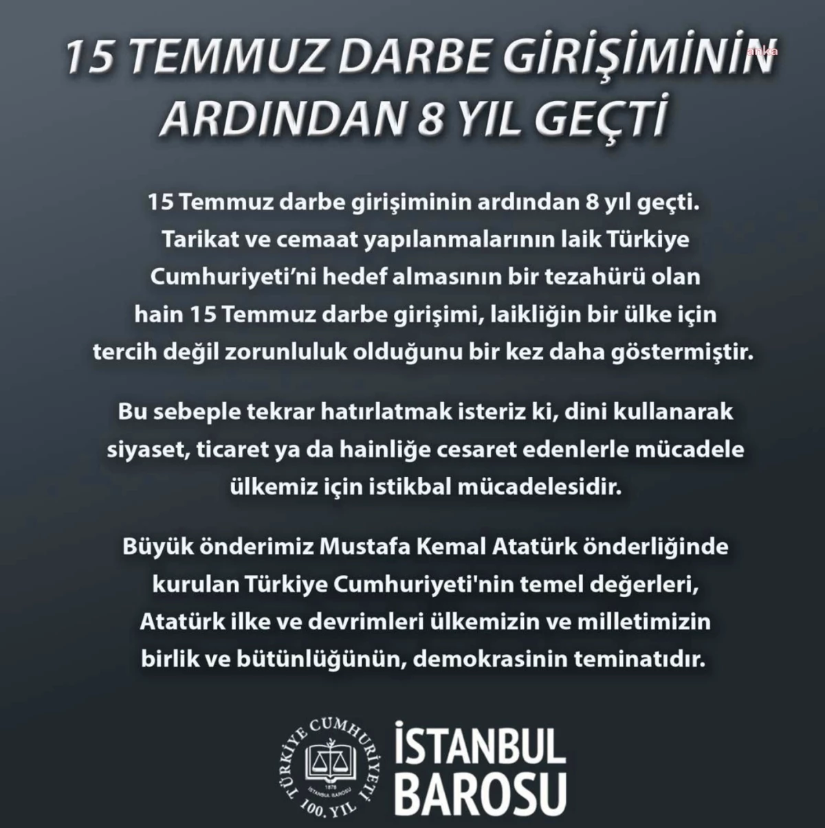 İstanbul Barosu: Tarikat ve cemaat yapılanmaları laik Türkiye Cumhuriyeti’ni hedef alıyor