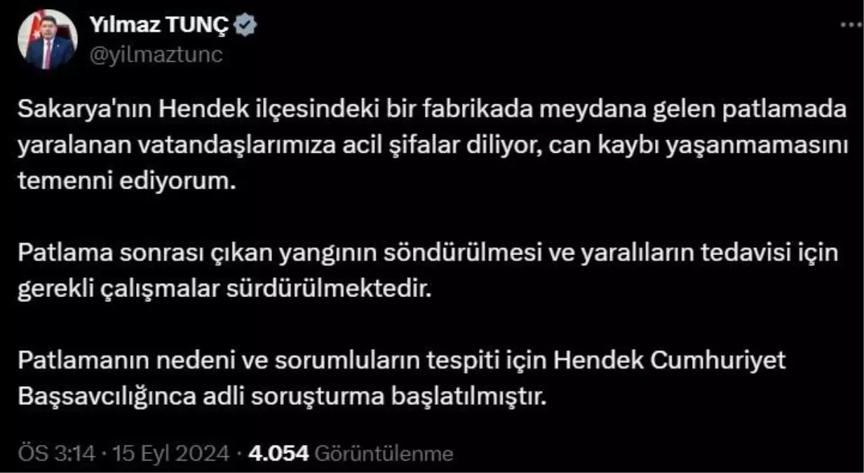 Hendek’teki Patlama İçin Soruşturma Başlatıldı