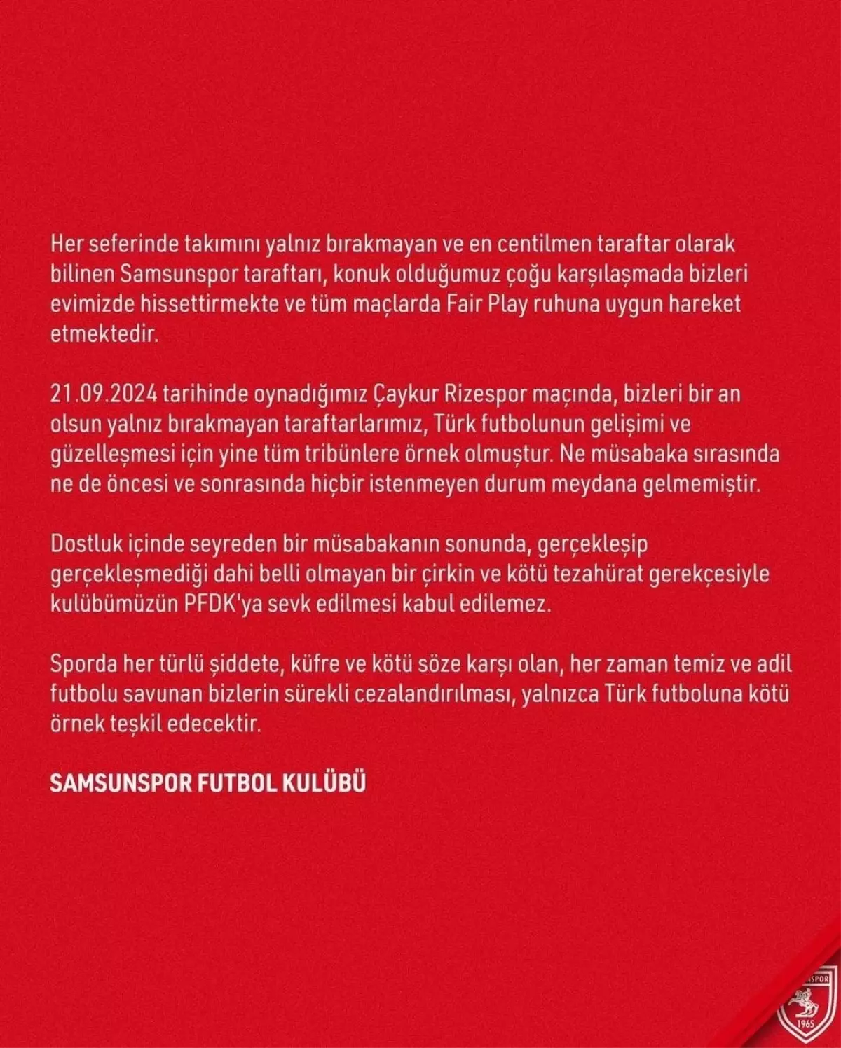 Samsunspor’dan PFDK’ya Tepki