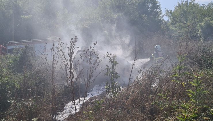 Jandarma ekipleri alev alan araçtan sürücüyü kurtardı