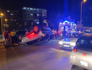 Ereğli’de iki araca çarpan otomobil takla attı: 1 yaralı