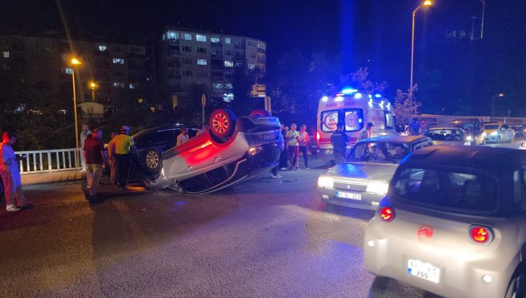 Ereğli’de iki araca çarpan otomobil takla attı: 1 yaralı