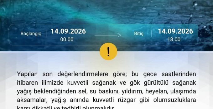Zonguldak Valiliği’nden kuvvetli sağanak yağış uyarısı
