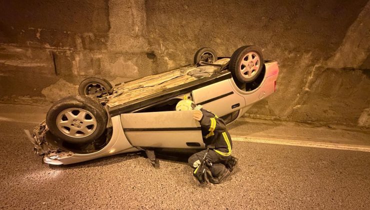 Değirmenağzı tünellerinde otomobil takla attı: Sürücü hastaneye kaldırıldı