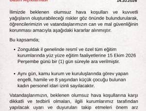 Kuvvetli yağış uyarısının ardından Zonguldak’ta okullar tatil edildi