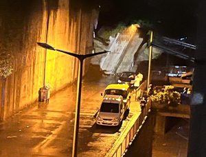 Zonguldak’ta istinat duvarı çöktü: İki araç göçük altında kaldı