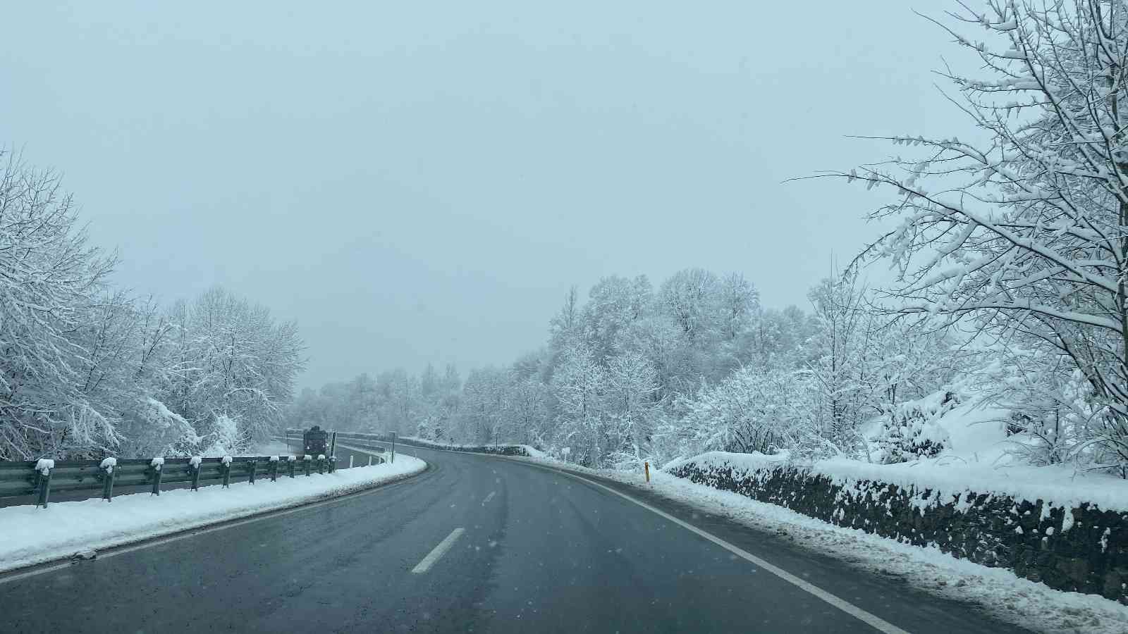 Zonguldak’ta buzlanan yolda sis görüş mesafesini düşürdü